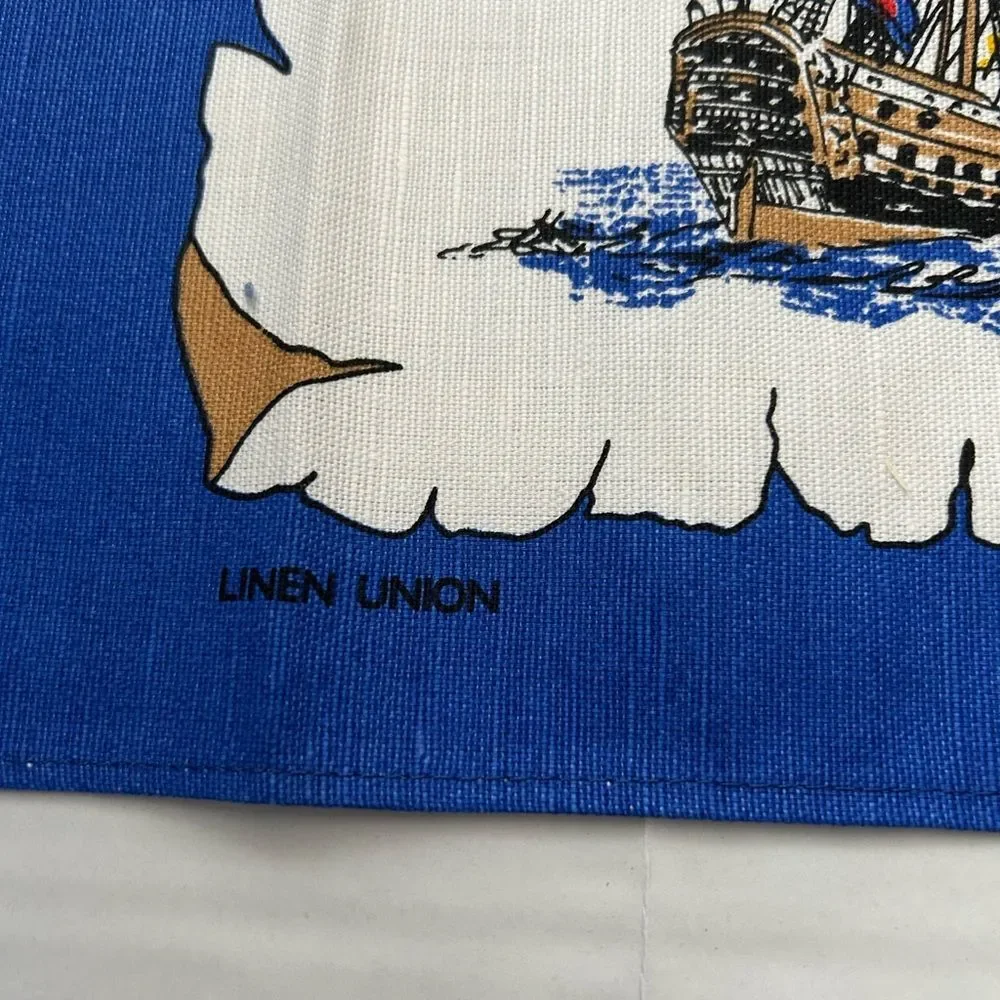 Irish Looms Linen The West Indies Map Tapestry Tea Towel - Blue and White